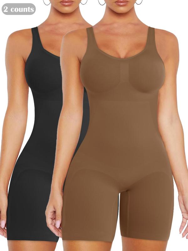 Women's Solid Color Scoop Neck Shapewear Bodysuit, High Stretch Shaper Clothes, Seamless Tummy Control Butt Lifting Shaper Romper, Ladies Shapewear for All Seasons